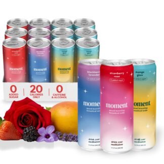 Moment Botanical Soda Soft Drink (Shark Tank) - SPARKLING Drinks | Fruity Fun | L-Theanine & Ashwagandha for Calm & Clarity | 0 Added Sugar 0 Caffeine | 12-pack