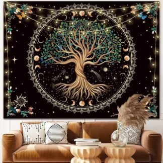 Moon Phase Tree of Life Tapestry Nature Flower Plant Butterfly Tapestries Boho Mandala Spiritual Tapestry Aesthetic Wall Hanging for Home Decor Bedroom Living Room Dorm Decor...