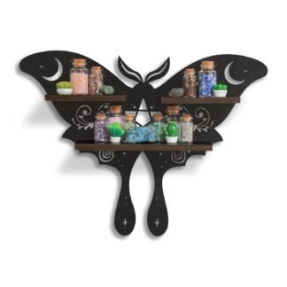 Moth of The Moon Crystal Display Shelf, Rock Gem Stone Holder, Essential Oils Nail Polish Organizer, Trinket Knick Knack Shelf Wall Mounted, Witch Witchy Wiccan Home Decor(Style A)