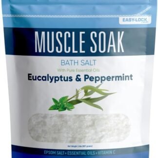 Muscle Soak Bath Salt 32 Ounces Epsom Salt with Natural Peppermint and Eucalyptus Essential Oils Plus Vitamin C in BPA Free Pouch with Easy Press-Lock Seal