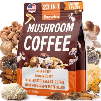 Mushroom Coffee, 23 IN 1 Instant Mushroom Coffee - Zero Sugar, with 100% Fruiting Lion's Mane, Chaga, Cordyceps, Reishi, Ashwagandha, Decaf Arabica, for Focus, Energy, Gut,...
