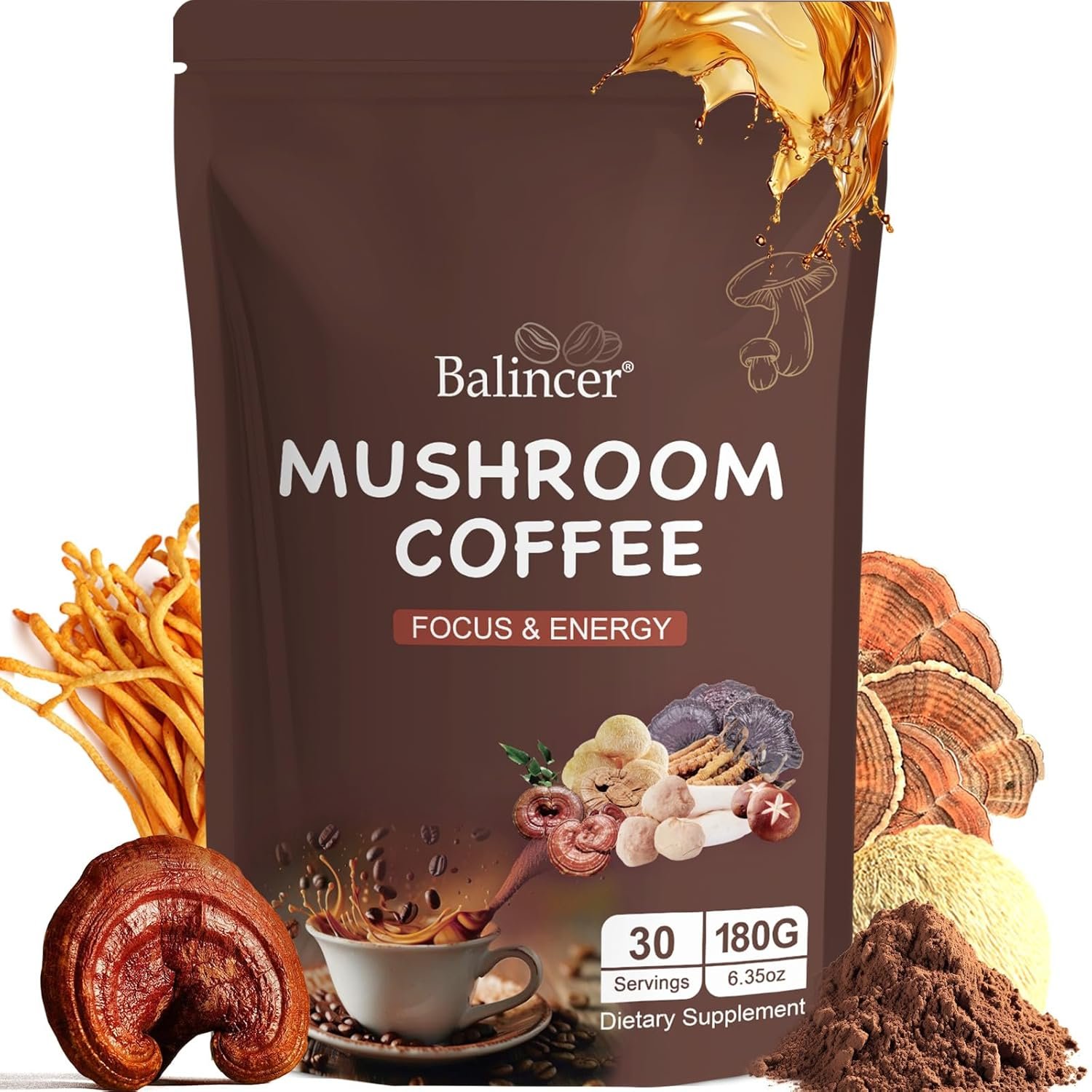 Mushroom Coffee 6 Adaptogenic Mushrooms Lions Mane Cordyceps Turkey Tail Other Mixed with Premium Instant Coffee for Focus Energy Immune and Gut Health Support 30 - lunas-mystic-emporium.com Mushroom Coffee, 6 Adaptogenic Mushrooms (Lion's Mane, Cordyceps, Turkey Tail & Other) Mixed with Premium Instant Coffee for Focus, Energy, Immune and Gut Health Support, 30...