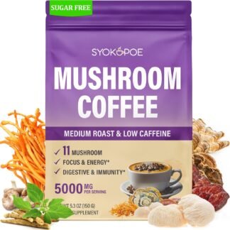 Mushroom Coffee Organic, 11 Mushrooms + 8 Adaptogenic Herb Mushroom Coffee for Focus, Energy, Digestion & Immune Support| Cordyceps, Lion’s Mane, Reishi, Chaga & Ashwagandha|...
