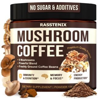 Mushroom Coffee Organic - 9 Mushroom Adaptogen Mix - Lion's Mane, Chaga, Turkey Tail, Reishi, Shiitake - Instant Mushrooms Coffee for Gut Health, Energy, Mental Clarity - 60...