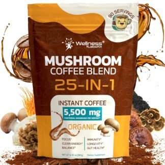 Mushroom Coffee Organic Instant Coffee, 25-in-1, Third-Party Tested Keto Friendly Lions Mane Supplement with Functional Mushrooms – Shiitake, Reishi, Lion’s Mane & More |...