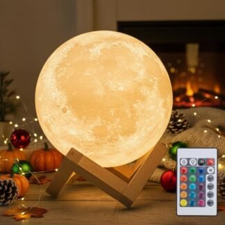 Mydethun 16-Color 3D Moon Lamp, 148 Lighting Modes, 5.9" Rechargeable Dimmable Night Light with Remote & Wooden Stand – Unique Gift for Women, Mom, Kids, Bedroom, Thanksgiving...