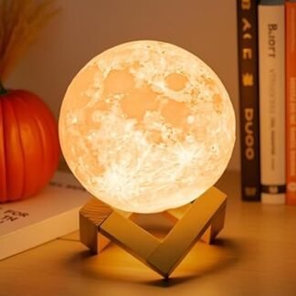 Mydethun Moon Lamp 3D Night Light, 5.9' Touch-Dimmable & USB Rechargeable with Wooden Base, Dual-Color White/Warm Yellow — Gift for Mom, Women & Kids, Bedroom, Fall & Christmas...