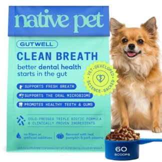 Native Pet GutWell Clean Breath - Dog Breath Freshener & Dog Dental Powder - Teeth Cleaning to Reduce Plaque & Tartar - Promotes Fresh Breath with Targeted Triple-biotic Dental...