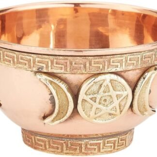New Age Imports, Inc. bo, Triple Moon Pentacle Copper 3", for Altar, Ritual use, Incense Burner, smudging, Decoration, offering Bowl, 3" Diameter 2" Height
