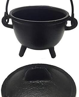New Age Imports, Inc. Cast Iron Cauldron w/handle & lid, ideal for smudging, incense burning, ritual purpose, decoration, halloween decoration, candle holder, etc. (Pot Style 4"...