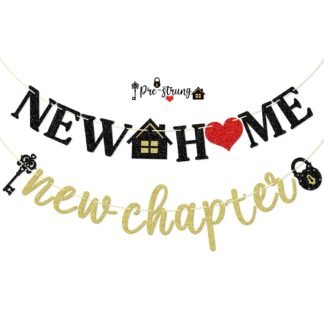 New Home New Chapter Banner, Pre-strung New Home Banner, Housewarming Party Decorations, Home Decor, Black & Gold Glitter