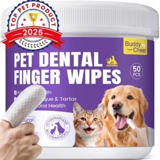 No-Rinse Dog Dental Care Wipes, Cat & Dog tooth brushing kit, Dog Wipes for Pet & Cat Teeth Cleaning, Dog toothbrush Finger Dental Wipes to Remove Plaque & Tartar, Disposable...