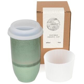 NOVA CERAMICS Coffee Travel Mug – Reusable Coffee – Microwave & Dishwasher Safe Coffee Green Tumbler - Gifts For Women Men Him Her – 16oz – Emerald