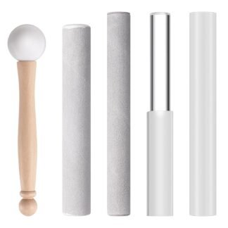 Nuanchu 5 Pcs Crystal Singing Bowl Mallet Set Includes Sheepskin Solid and Hollow Sound Sticks Singing Bowl Rubber Mallet with Wood Handle Clear Acrylic Striker for Playing(Silver)