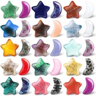 Nuenen 30 Pieces Worry Stones Bulks Moon Star Shaped Crystals Gemstone Star Bulks Palm Moon Hand Carved Thumb Stones for Witchcraft Supplies DIY Meditation Balancing(Elegant...