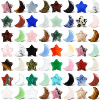 Nuenen 60 Pieces Worry Stones Bulks Star Shaped Crystals and Moon Shaped Crystals Assorted Palm Thumb Stones Hand Making Gemstone Decorative Crystal for Witchcraft Meditation...