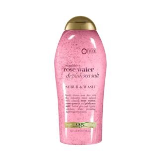 OGX Sensitive + Rose Water & Pink Sea Salt Exfoliating Body Scrub + Rose Quartz, Gentle Exfoliating Daily Body Wash Softens Skin, Body Scrub for Women, Sulfate-Free Surfactants,...