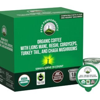 Organic Mushroom Coffee Pods with Lion's Mane, Reishi, Cordyceps, Turkey Tail, and Chaga Mushrooms. High Altitude, Low Acid, Smooth Tasting, Fair Trade, Instant Nootropic Coffee...