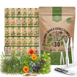 Organo Republic 30 Culinary Herbs & Edible Flower Seed Variety Pack- Indoor/Outdoor. 14000+ Non-GMO Heirloom Flower Seeds: Basil, Borage, Echinacea, Lavender, Oregano, Rosemary...