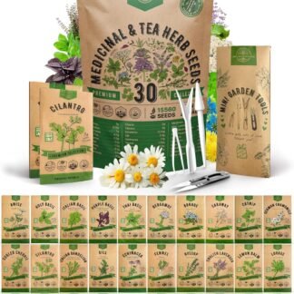 Organo Republic 30 Medicinal & Tea Herb Seeds Variety Pack 15,560+ Non-GMO Heirloom Garden Seeds for Indoor & Outdoors, Including Anise, Bergamot, Borage, Cilantro, Chamomile,...
