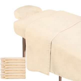 Oudain 4 Sets 3 Piece Soft Microfiber Massage Table Sheets Set Bulk Includes Massage Flat Sheet and Fitted Sheet and Face Rest Cover(Beige)