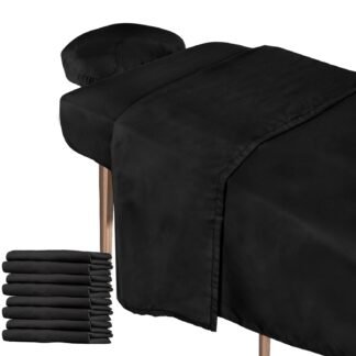 Oudain 4 Sets 3 Piece Soft Microfiber Massage Table Sheets Set Bulk Includes Massage Flat Sheet and Fitted Sheet and Face Rest Cover(Black)