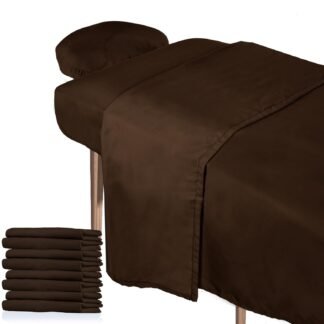 Oudain 4 Sets 3 Piece Soft Microfiber Massage Table Sheets Set Bulk Includes Massage Flat Sheet and Fitted Sheet and Face Rest Cover(Chocolate)