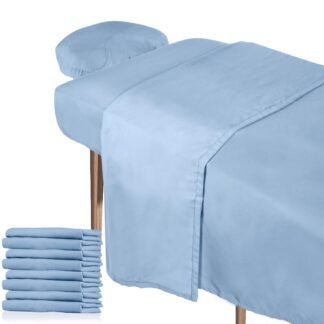 Oudain 4 Sets 3 Piece Soft Microfiber Massage Table Sheets Set Bulk Includes Massage Flat Sheet and Fitted Sheet and Face Rest Cover(Blue)