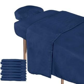 Oudain 4 Sets 3 Piece Soft Microfiber Massage Table Sheets Set Bulk Includes Massage Flat Sheet and Fitted Sheet and Face Rest Cover(Dark Blue)