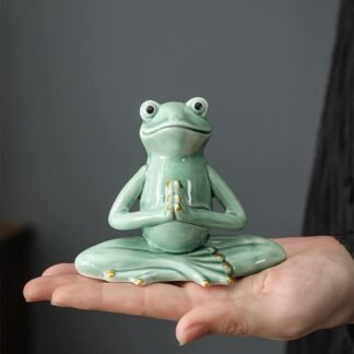 OwMell Ceramic Zen Frog Decor, Ceramic Yoga Pose Meditation Frog Staute for Home Zen Decoration - Prayer