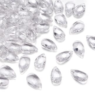 Pandahall 100pcs Faceted Dorp Glass Bead Charms Clear Crystal Teardrop Beads Top Drilled Shape Chandelier Dangle Pendants for Jwewelry Making Garden Suncatcher Home Hanging
