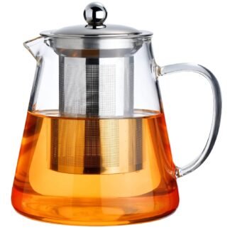 PARACITY Glass Teapot Stovetop 18.6 OZ, Borosilicate Clear Tea Kettle with Removable 18/8 Stainless Steel Infuser, Teapot Blooming and Loose Leaf Tea Maker Tea Brewer for...