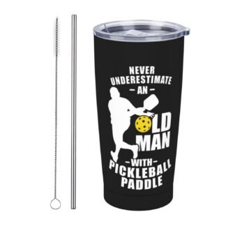 Pickleball Tumbler, Funny Pickleball Gifts for Men, 20 oz Stainless Steel Vacuum Insulated Coffee Cup Double Wall Travel Mug