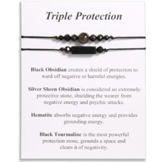 QqzsJewls Triple Protection Bracelets Negative Energy Blocker, Black Tourmaline and Obsidian Bracelets for Women Men, Gifts for Him Her