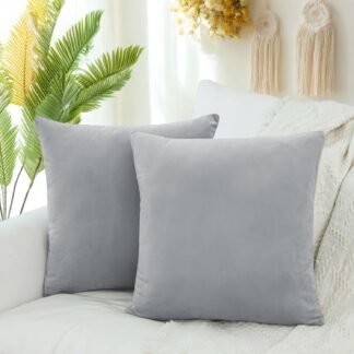 QUORGVES Light Grey Throw Pillows Spring Light Gray Pillow Covers 24x24 Inch Pack of 2 Soft Velvet Square Solid Light Grey Throw Pillow Cover 24 x 24 Set of 2
