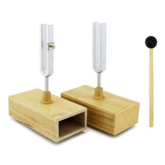 QWORK Tuning Fork 440HZ Virbration, Steel Singing Tone Tuning Set with Silicone Hammer and Wooden Voice Box for Sound Therapy, Yoga, Meditation and Relaxation, Healing Chakra, 2...