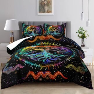 Raphus cucullatus Tree of Life Bedding - Queen Size Hippie & Gothic Themed Comforter Set with Rainbow Pattern