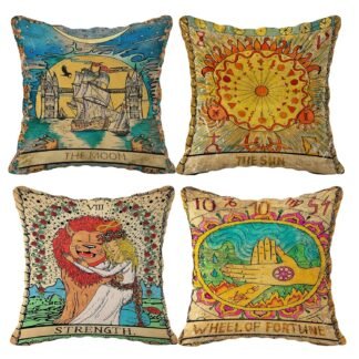 (RB) Tarot The Moon Sun Flannel Throw Pillow Case, 18 x 18 Inch Set of 4, Daughter Sister Astrology Tarot Lovers Gifts, Mom, Gifts, Tarot Art Cushion Cover for Sofa Couch Bed...
