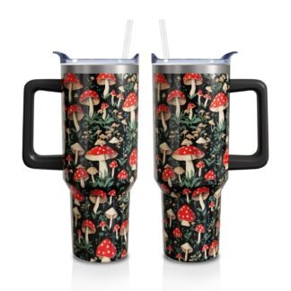 Red Mushroom Gifts Cup for Women Men, 40oz Tumblers with Handle and Straw, Goth Mushroom Lovers Stainless Steel Water Bottle Mug (1PC)
