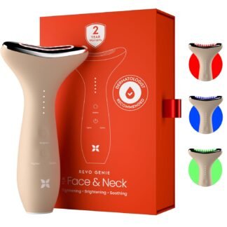 REVO Genie | 3-in-1 Face & Neck Beauty Massager with Heat, 3 Light Therapies, Smart Vibration | Powerful Red Light, Blue Light, and Green Light Therapy for Wrinkles,...
