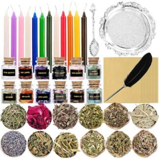 Rileryan 51 PCS Witchcraft Supplies Kit Wiccan Altar Supplies and Tools Witch Crafts Supplies Spell Kit Mini Crystals Witch Candles Witchy Gifts for Women Halloween Acessories