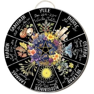 RIVEENY Wheel Of The Year Wall Hanging，12"Wheel Of The Year Wood Sign, Sabbats Pagan Witch Sign, Wiccan Holidays, Wicca Calendar, Yule Altar, Celestial Sign (GJ017)
