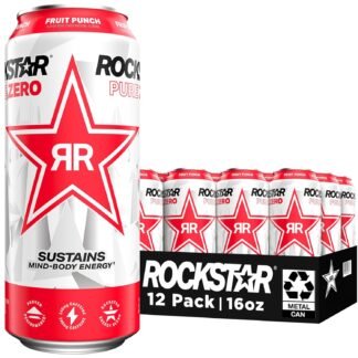 Rockstar Pure Zero Energy Drink, Fruit Punch, 0 Sugar, with Caffeine and Taurine, 16oz Cans (12 Pack) (Packaging May Vary)