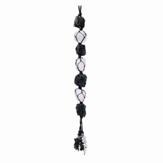 Runyangshi Natural Crystal Black Tourmaline&Clear Quartz Rough Stone Hanging Ornament with Chip Stones Tassels Reiki Healing Meditation Energy Balance Yoga Home Decor Gift