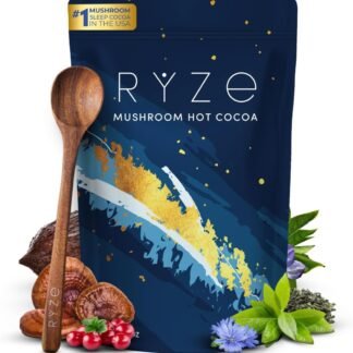 RYZE SUPERFOODS Mushroom Hot Cocoa Melatonin Sleep Supplement, Keto Cocoa Powder with Reishi Mushroom, Melatonin, Glycine, Cacao, L-Theanine, Chicory to Help Fall Asleep and...