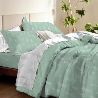 Sage Green Botanical Floral Comforter Set - Queen Size, 1 Comforter, 1 Flat Sheet, 1 Fitted Sheet, 4 Pillowcases