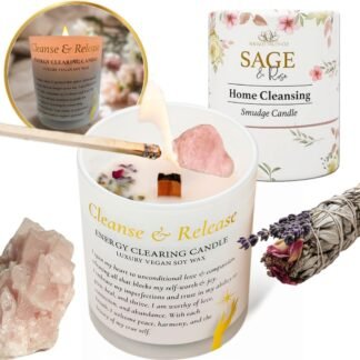 Sage Smudge Candle – Crystal-Infused with Rose Quartz & Botanicals – Self Love Ritual for Energy Cleansing & Manifestation