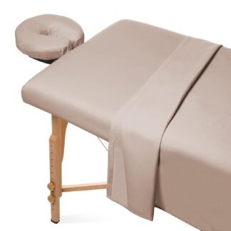 Saloniture 3-Piece Microfiber Massage Table Sheet Set - Premium Facial Bed Cover - Includes Flat and Fitted Sheets with Face Cradle Cover - Sand Brown