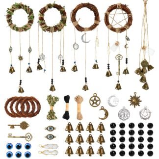 SANDOO 64pcs Witch Bells and Evil Eye for Protection DIY Kit - Witchcraft Supplies,Witches Bells for Door Knob, Windchimes Kit,Evil Eye Door Hanger for Home Bedroom Garden...