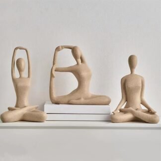 Sandstone Yoga Statues Set of 3, Resin Zen Meditation Figurines for Bookself, Home Decor, Gifts